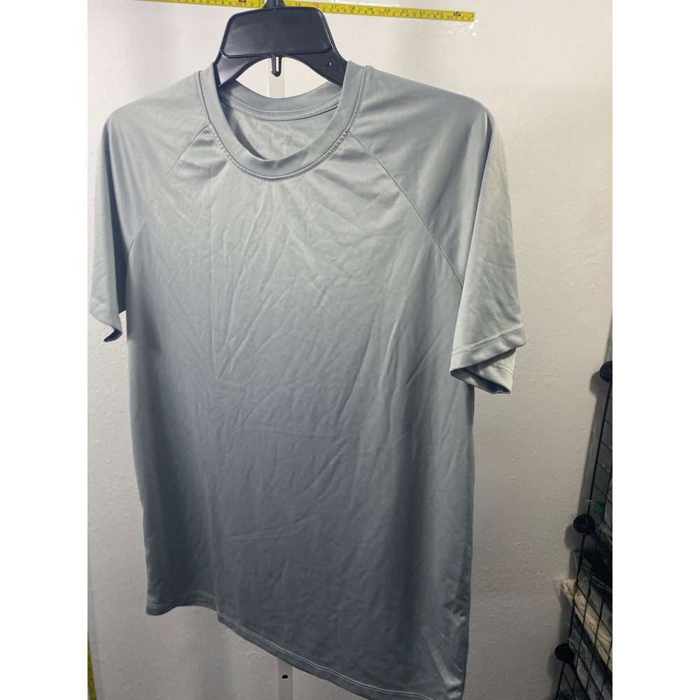 Mens Grey Raglan Short Sleeve Athletic Performance T-Shirt Crew Neck Workout Tee